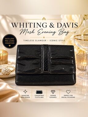 Whiting & Davis Black Mesh Evening Bag | Convertible Clutch & Shoulder Bag